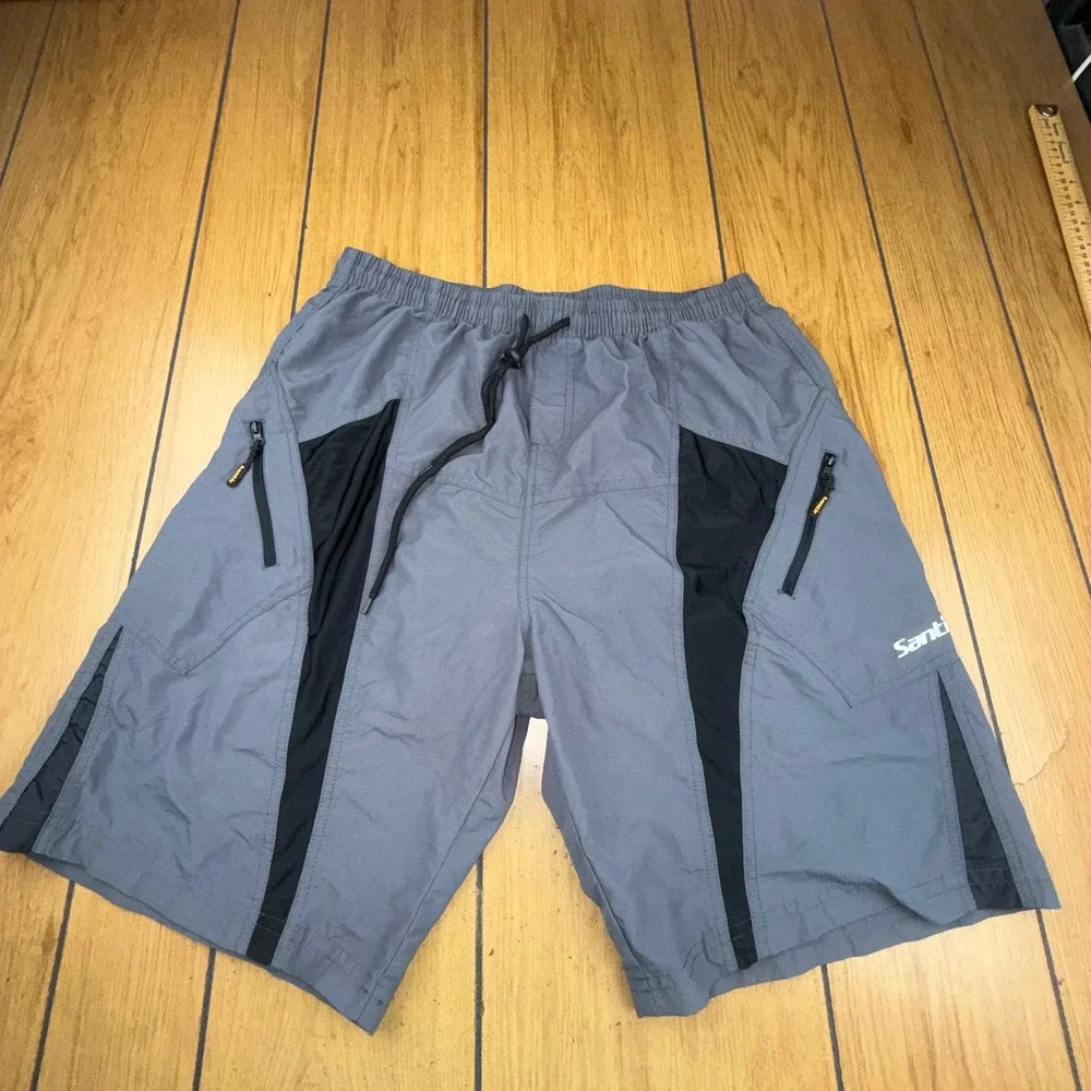 Santic Mens Cycling Shorts Grey Black Padded Mountain Bike Cargo Shorts Size 2XL